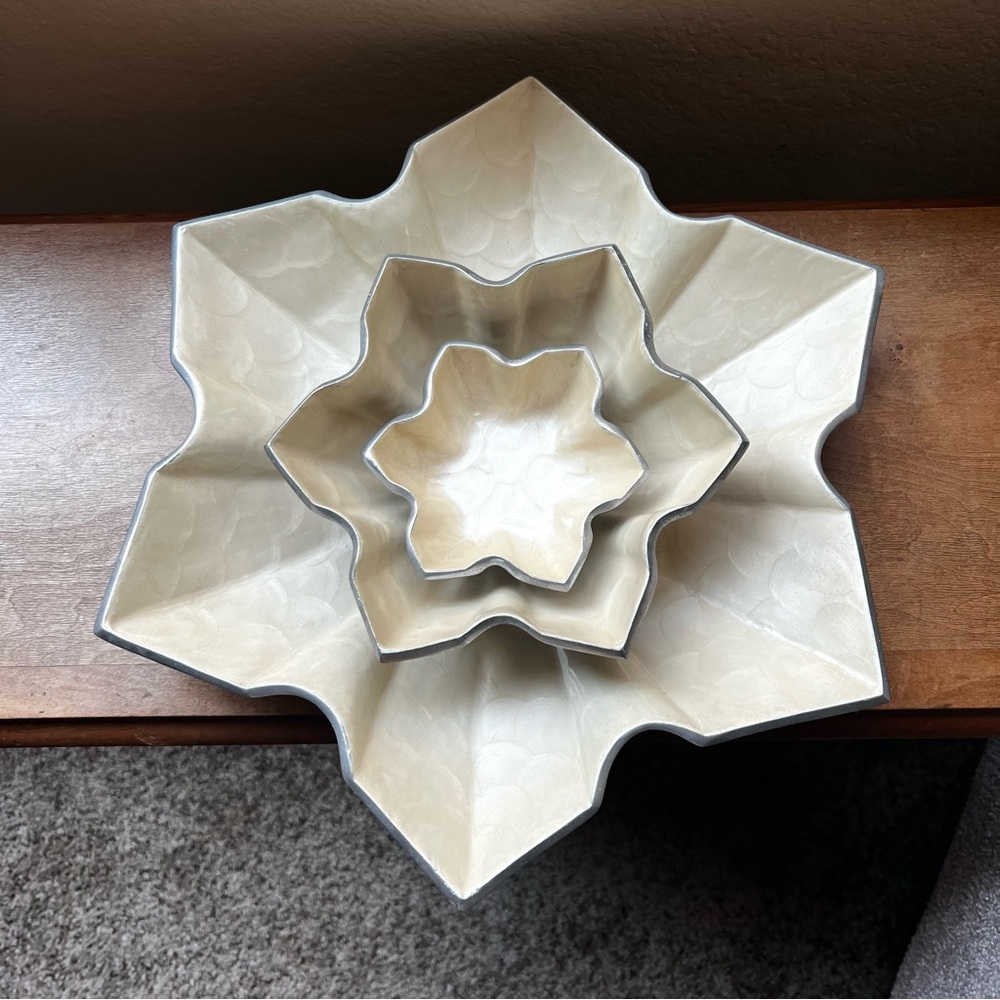 Julia Knight Stackable Star Snowflake Bowls Set of 3 Mother of Pearl RETIRED